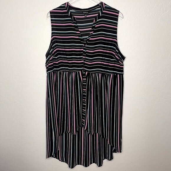 Torrid Hi Low Sheer Sleeveless Stripe Georgette Tunic 2 2X 18/20 - Picture 3 of 8